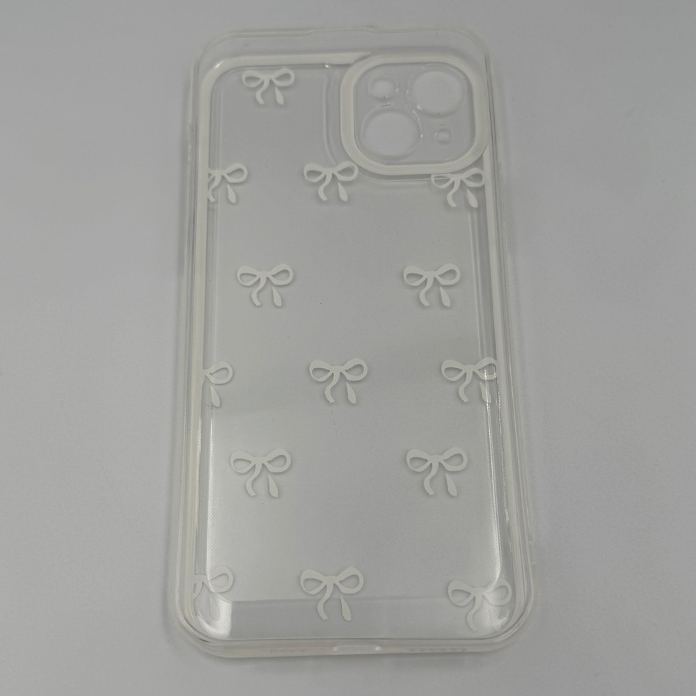 Clear Bow Print iPhone 15 Plus Case White Coquette Aesthetic Slim Cover